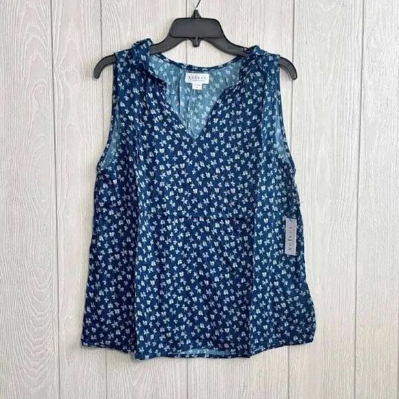 Velvet by Graham & Spencer anthropologie blue floral tank top size Medium - Picture 6 of 9